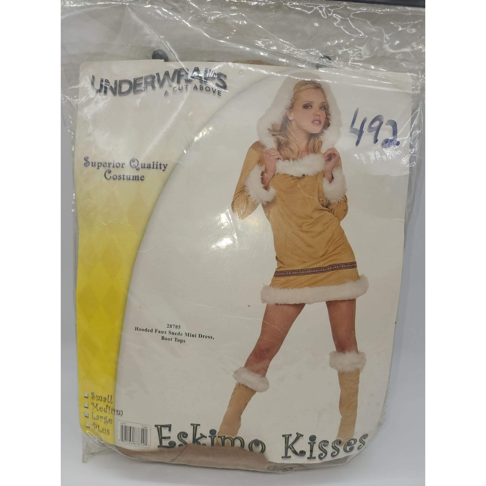 Underwraps Eskimo Kisses Hooded Faux Suede Mini Dress Costume 28785 Tan Large